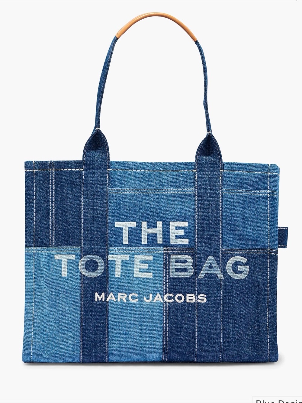 Marc Jacobs Denim Patchwork Blue Tote Bag with Leather-Top Handles